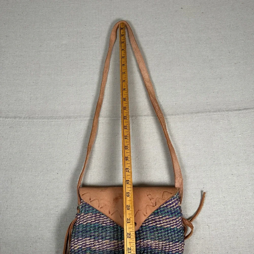 Vintage‎ Handwoven Sisal Leather Flap Crossbody Bag Purple Green Boho Festival